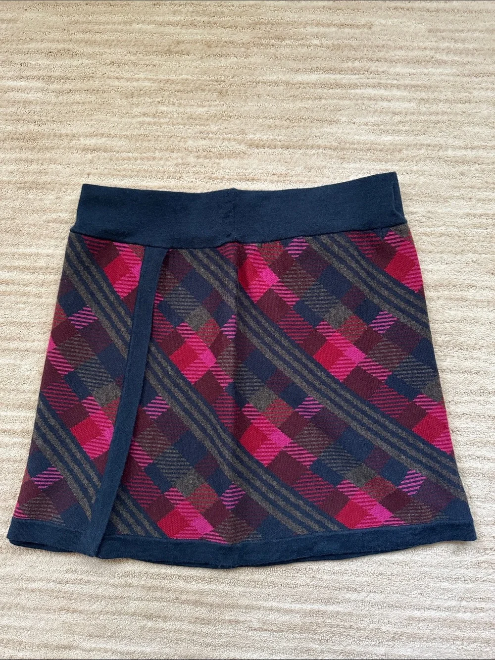 Title Nine Merino Wool That's a Wrap' Plaid Mini Skirt Blue Pink Plaid Sz Medium